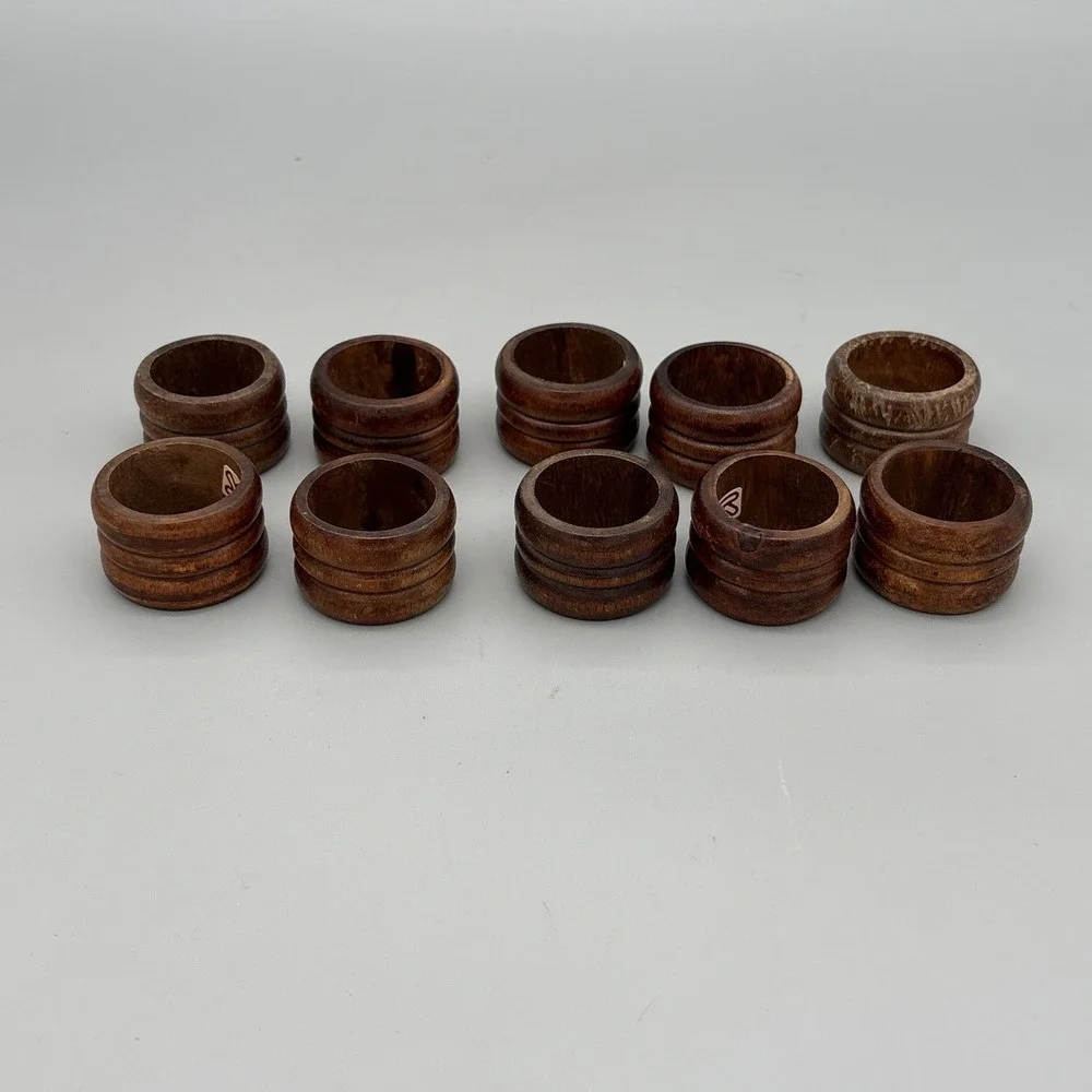 MCM Knobler Wooden Napkin Rings - Set of 10 - Wood Napkin Holders Vintage 1.25
